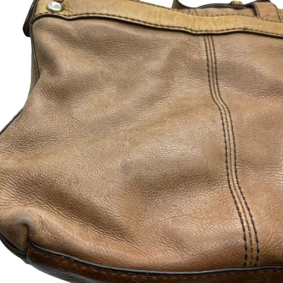 Fossil ZB4501 Womens Caramel Maddox Organizer Flap Turn Lock Satchel Handbag - Picture 7 of 12